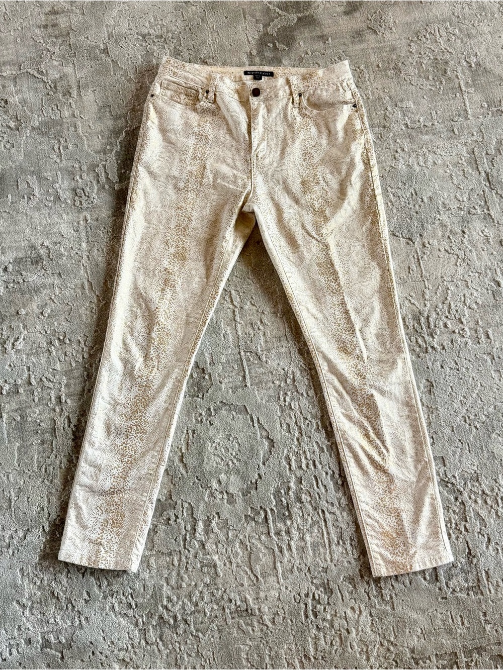 Boston Proper jeans women’s gold metallic animal print skinny pants size 10